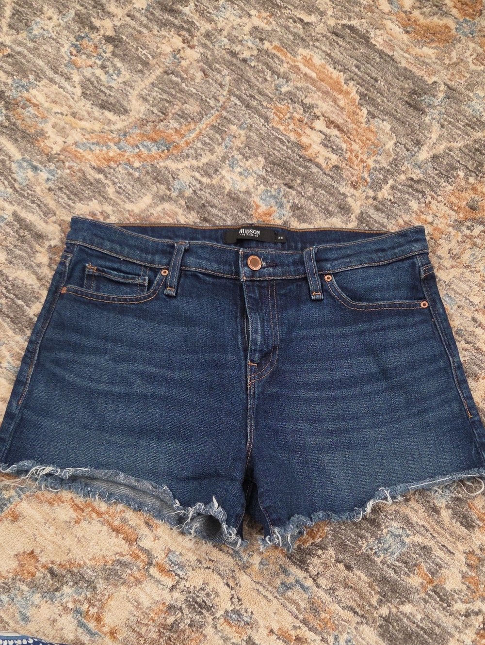 Hudson Jeans Dark Blue Frayed Hem Denim Shorts